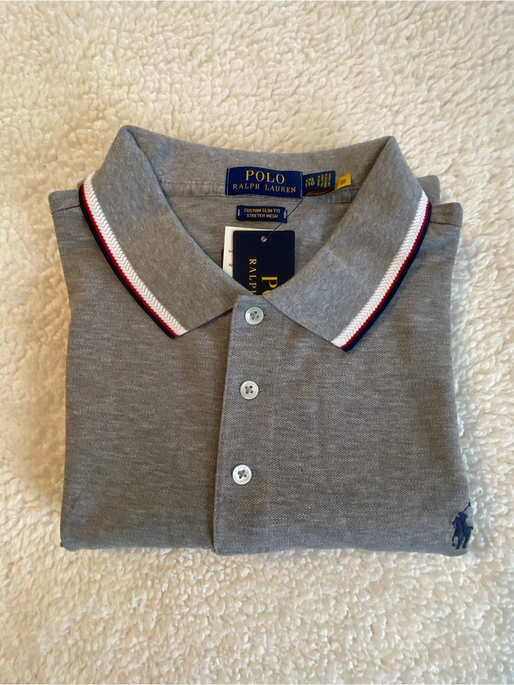 Polo by Ralph Lauren Gray Polo with Red & Navy Trim